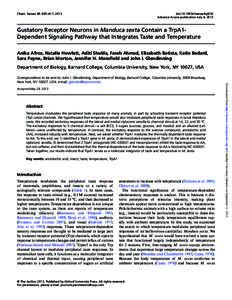 Chem. Senses 38: 605–617, 2013  doi:[removed]chemse/bjt032 Advance Access publication July 4, 2013  Gustatory Receptor Neurons in Manduca sexta Contain a TrpA1Dependent Signaling Pathway that Integrates Taste and Temper