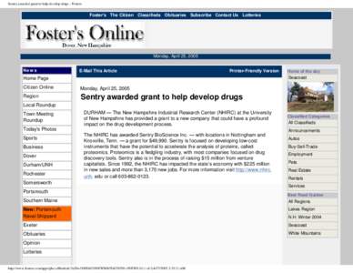 Sentry awarded grant to help develop drugs - Fosters