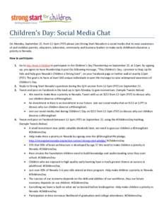 Children’s Day: Social Media Chat On Monday, September 22, from 12-1pm (PST) please join Strong Start Nevada in a social media chat to raise awareness of and mobilize parents, educators, advocates, community and busine