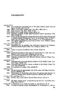 BIBLIOGRAPHY  ABBOTT, R. T[removed]The spread and destructiveness of the giant African snail, Achatina fulica. Nautilis, 62(1):[removed]March of the giant African snail. Nat. Hist., 58(2):68-71.