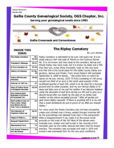 Volume VIII, Issue 3 September 2012 Gallia County Genealogical Society, OGS Chapter, Inc. Serving your genealogical needs since 1983