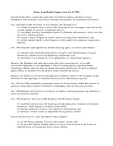 Finance / Bank Secrecy Act / Law / Money laundering / Structuring / USA PATRIOT Act /  Title III /  Subtitle B / USA PATRIOT Act /  Title III / Federal Reserve System / Currency transaction report / Financial regulation / Tax evasion / Business