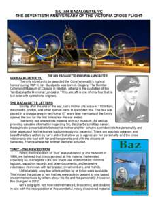 S/L IAN BAZALGETTE VC -THE SEVENTIETH ANNIVERSARY OF THE VICTORIA CROSS FLIGHT- THE IAN BAZALGETTE MEMORIAL LANCASTER  IAN BAZALGETTE VC