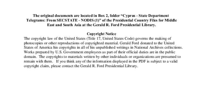 Cyprus - State Department Telegrams: From SECSTATE - NODIS (1)