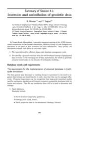 Summary of Session 4.1:  Inversion and assimilation of geodetic data B. Minster(1) and T. Sagiya[removed]Institute of Geophysics and Planetary Physics (IGPP), Scripps Institute of Oceanography, University of California at