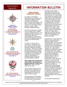 VOLUME 5, ISSUE 4 7l.com SUMMER 2011 INFORMATION BULLETIN FIRST NATIONS