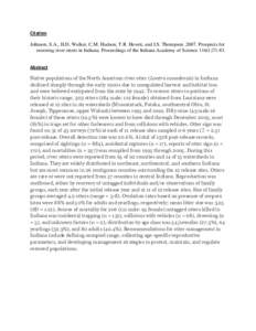 Citation Johnson, S.A., H.D. Walker, C.M. Hudson, T.R. Hewitt, and J.S. Thompson[removed]Prospects for restoring river otters in Indiana. Proceedings of the Indiana Academy of Science[removed]Abstract Native populati