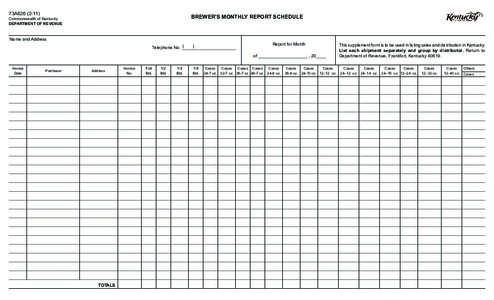 73A626[removed]BREWER’S MONTHLY REPORT SCHEDULE Commonwealth of Kentucky DEPARTMENT OF REVENUE