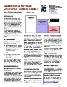 Supplemental Revenue Assistance Program (SURE) Farm Bill Information Sheet BACKGROUND SURE provides benefits for farm revenue losses due to natural disaster. It is the 2008 Farm Bill’s successor to the prior Ad Hoc Cro