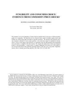 FUNGIBILITY AND CONSUMER CHOICE: EVIDENCE FROM COMMODITY PRICE SHOCKS∗ JUSTINE S. HASTINGS AND JESSE M. SHAPIRO First Version: March 2011 This Version: April 2013