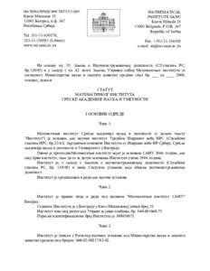 МАТЕМАТИЧКИ ИНСТИТУТ САНУ  MATHEMATICAL INSTITUTE SANU Kneza MihailaBelgrade, P.O.B. 367