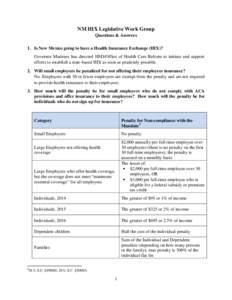 NM HIX Legislative Work Group Questions & Answers 1. Is New Mexico going to have a Health Insurance Exchange (HIX)? Governor Martinez has directed HSD/Office of Health Care Reform to initiate and support efforts to estab