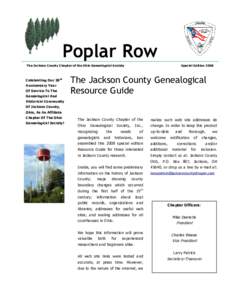 Poplar Row The Jackson County Chapter of the Ohio Genealogical Society Celebrating Our 28 th Anniversary Year Of Service To The