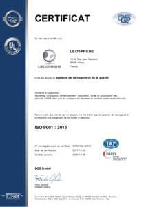 CERTIFICAT Ce document certifie que LEOSPHERERue Jean RostandOrsay