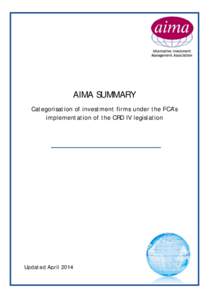Categorisation of investment firms under the FCA’s implementation of the CRD IV legislation - Summary for Members