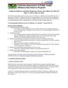 California Influenza and Respiratory Disease Surveillance for Week 12