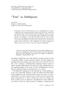 Philosophy and Phenomenological Research Vol. LXXVII No. 2, September 2008  2008 International Phenomenological Society ‘‘True’’ as Ambiguous max ko¨lbel