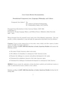 Core Course Review Documentation Foundational Component Area: Language, Philosophy, and Culture Component Area Option? Yes Yes Cultural and Global Understanding