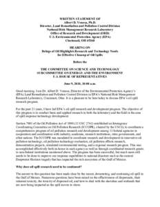 Statement of Albert D. Venosa, Ph.D. National Risk Management Research Laboratory before the Subcommittee on Energy and the Environment, U.S. House of Representatives