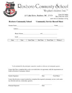 Roxboro Community School  Community Service Record Sheet