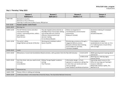 Write  Edit  Index:  program   8  April  2015   Day  1:  Thursday  7  May  2015      9:00–9:40  