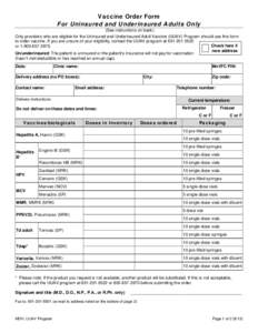Vaccine Order Form For Uninsured and Underinsured Adults Only - Minnesota Dept. of Health