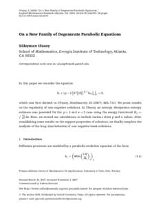 Ulusoy, S) “On a New Family of Degenerate Parabolic Equations,” Applied Mathematics Research eXpress, Vol. 2008, Article ID abm010, 28 pages. doi:amrx/abm010 On a New Family of Degenerate Parabolic Equ