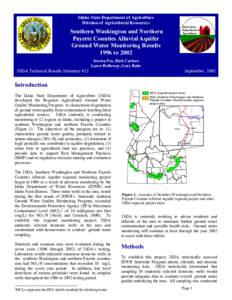 Idaho State Department of Agriculture Division of Agricultural Resources Southern Washington and Northern Payette Counties Alluvial Aquifer Ground Water Monitoring Results