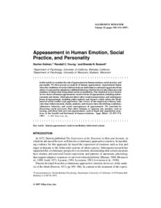 AB 010 AGGRESSIVE BEHAVIOR Volume 23, pages 359–Appeasement in Human Emotion, Social Practice, and Personality