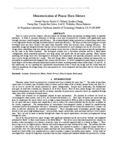 Proceedings of SPIE Smart Structures and Materials, San Diego, 2012, paper # [removed], © SPIE  Miniaturization of Planar Horn Motors Stewart Sherrit, Patrick N. Ostlund, Zensheu Chang, Xiaoqi Bao, Yoseph Bar-Cohen, Scott