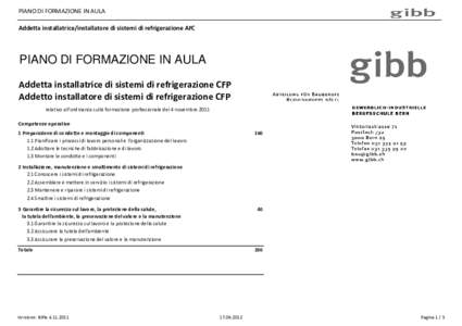 PIANO DI FORMAZIONE IN AULA Addetta installatrice/installatore di sistemi di refrigerazione AFC PIANO DI FORMAZIONE IN AULA Addetta installatrice di sistemi di refrigerazione CFP Addetto installatore di sistemi di refrig