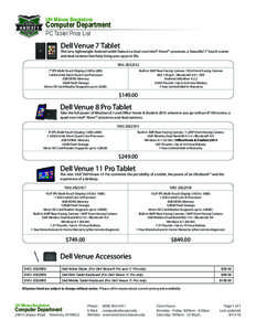 UH Mānoa Bookstore  Computer Department PC Tablet Price List  Dell Venue 7 Tablet