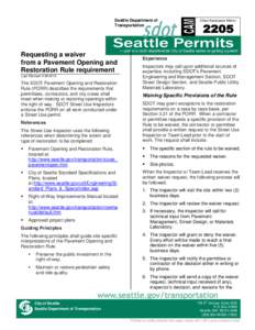 1  Seattle Department of Transportation  Requesting a waiver