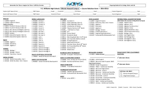 Course Selection Form - Grade 9