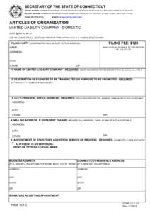 SECRETARY OF THE STATE OF CONNECTICUT MAILING ADDRESS: COMMERCIAL RECORDING DIVISION, CONNECTICUT SECRETARY OF THE STATE, P.O. BOX[removed], HARTFORD, CT[removed]DELIVERY ADDRESS: COMMERCIAL RECORDING DIVISION, CONNECTI