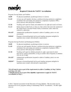 Required Criteria for NAEYC Accreditation Programs Serving Infants and Toddlers 1.B.09 No physical punishment, psychological abuse or coercion