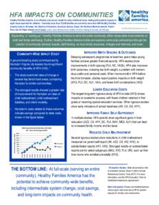 HFA IMPACTS ON COMMUNITIES Healthy Families America is an effective and proven model for early childhood home visiting with positive impacts in eight areas essential for children. Currently more than 75,000 families are 