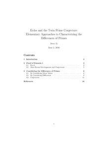 Erdos and the Twin Prime Conjecture: Elementary Approaches to Characterizing the Differences of Primes