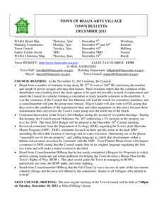 TOWN OF BEAUX ARTS VILLAGE TOWN BULLETIN DECEMBER 2013 *******************************************************************************************  WABA Board Mtg.