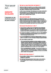 Tout savoir sur... GARANTIE DE SALAIRE L’assurance en cas d’arrêt de travail ou