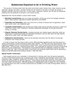 Substances Expected to be in Drinking Water     The sources of drinking water (both tap water and bottled water) include rivers, lakes, streams, ponds, reservoirs, springs, and wells.  As water travels over the surfa