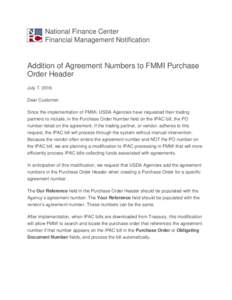 Addition of Agreement Numbers to FMMI Purchase Order Header