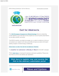 Update from ECB16  ECB16 February Newsletter: Call for Abstracts View this email in your browser