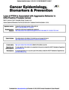 Published OnlineFirst October 1, 2013; DOI: .EPIT  Loss of PTEN Is Associated with Aggressive Behavior in ERG-Positive Prostate Cancer Katri A. Leinonen, Outi R. Saramäki, Bungo Furusato, et al