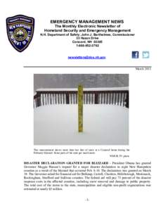 EMERGENCY MANAGEMENT NEWS The Monthly Electronic Newsletter of Homeland Security and Emergency Management N.H. Department of Safety, John J. Barthelmes, Commissioner 33 Hazen Drive Concord, NH 03305