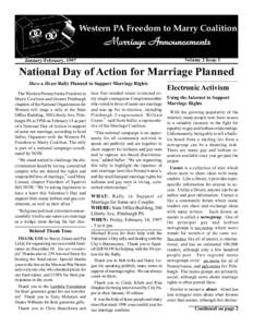 Western PA Freedom to Marry Coalition  Marriage Announcements Volume 2 Issue 1  January/February, 1997