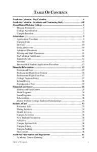 TABLE OF CONTENTS Academic Calendar - Day Calendar ............................................................ vi Academic Calendar - Graduate and Continuing Study ............................ viii About Daniel Webster 