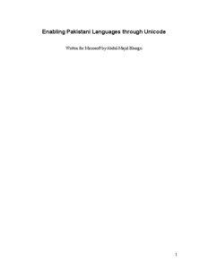 Enabling Pakistani Languages through Unicode Written for Microsoft by Abdul-Majid Bhurgri