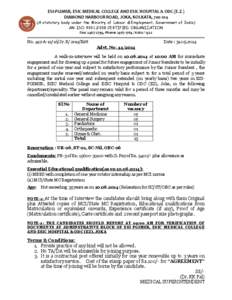 ESI-PGIMSR,, ESIC MEDICAL COLLEGE AND ESIC HOSPITAL & ODC (E.Z.) DIAMOND HARBOUR ROAD, JOKA, KOLKATA, [removed]A A statutory body under the Ministry of Labour & Employment, Government of India) India AN ISO 9001:2008 CER