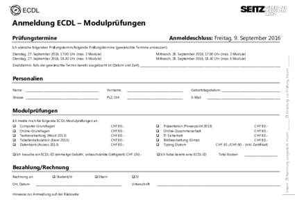 Anmeldung ECDL – Modulprüfungen